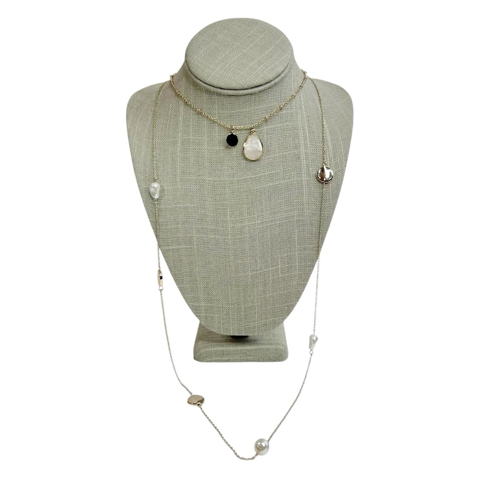 LOFT Gold Tone Multi Strand Layered Faux Pearl & Mother of Pearl Necklace
